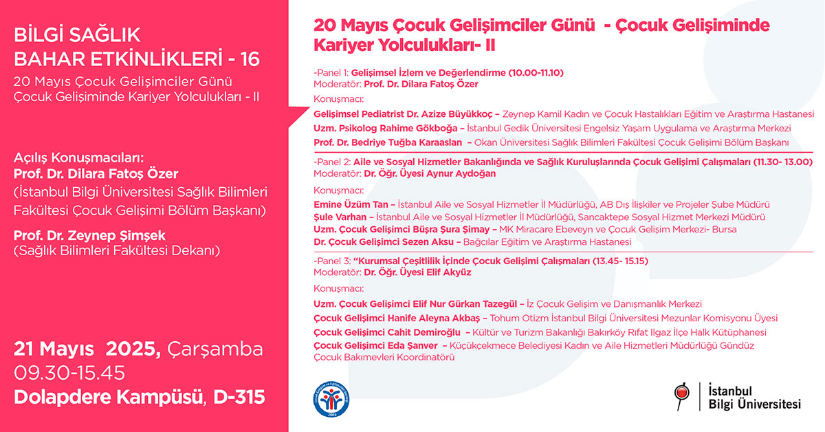BİLGİ Sağlık Bahar Etkinlikleri - 16: 20 Mayıs Çocuk Gelişimciler Günü Çocuk Gelişiminde Kariyer Yolcuları – II BİLGİ Sağlık Bahar Etkinlikleri - 16: 20 Mayıs Çocuk Gelişimciler Günü Çocuk Gelişiminde Kariyer Yolcuları – II