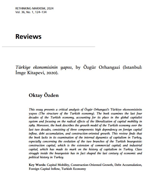 Özden, O. (2023). Türkiye ekonomisinin yapısı, by Özgür Orhangazi (Istanbul: İmge Kitapevi, 2020) Rethinking Marxism